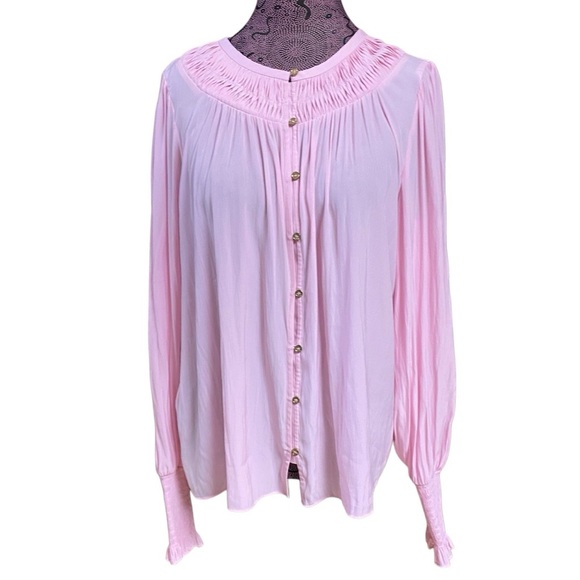 Ramy Brook Sz L Isla Puff Sleeve Pink Top - Picture 1 of 6